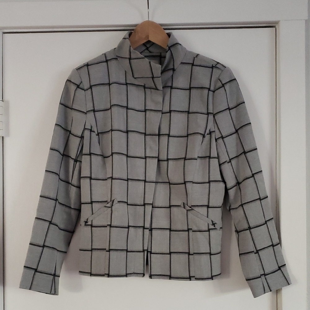 Halogen Women's Gray and Black Windowpane Blazer